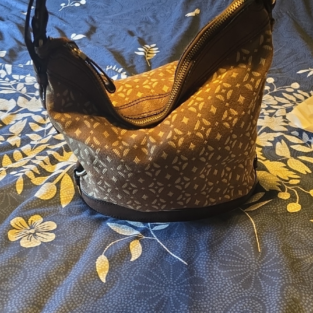 Fossil Brown Patterned Canvas Shoulder Bag
